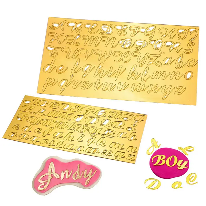 Moule à gâteau en acrylique avec lettres de l'alphabet anglais doré Moule à biscuit acrylique personnalisé Accessoires de décoration pour la cuisson