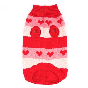 かわいい赤いハートとピンクのストライプXXL編み物パターン犬のセーター冬の季節のための小さなペットジャンパー - Product Image 4