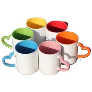 Y-образная ручка в форме сердца, внутренние цветные чашки, фарфоровые чашки с пустым покрытием, изображения с пользовательским логотипом для подарка