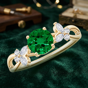 <b>Emerald</b> Cut Green Gemstone Floral <b>Ring</b> Diamond 10K 14K 18K Gold 925 935 <b>Silver</b> Trendy Wedding Engagement <b>Ring</b> for Women - Product Image 1