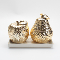 Boîte de rangement pour accessoires bijoux, en céramique, plaquée or, en forme de pommes pear, nouvelle mode, 1 pièce