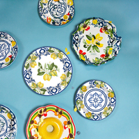 Assiettes en papier jetables modernes de marque LR, motif bleu, blanc et citron, imprimées UV, pour fêtes – Écologiques, haute qualité, livraison rapide
