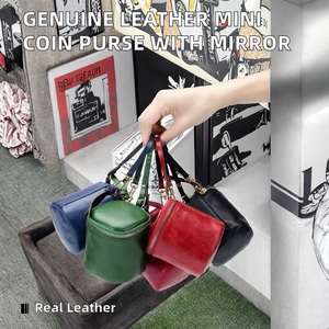 Monedero de Cuero Vacuno para Mujer, Mini Bolsa de Maquillaje con Cierre y Espejo, Cartera de Muñeca de Cuero Genuino - Product Image 2