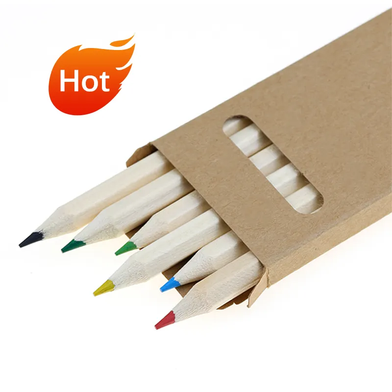 Produsen Pensil Warna Cina 6 Buah 3.5 "Set Pensil Warna Mini Dalam Kotak Kertas untuk Anak-anak
