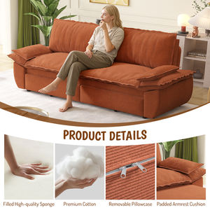 Sofá Cama Extraíble Queen de 73.2 Pulgadas, Sofá Cama Convertible 3 en 1, Sofá Cama Multifuncional de Pana, Naranja - Product Image 5