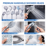 Cabezal de Ducha Manual de Alta Presión con Conexión sin Herramientas, Plástico ABS Cromado, Diseño Antiobstrucción, Ahorro de Agua, Rociador Único, Ideal para Apartamentos