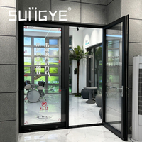 Porte à battant extérieure moderne SUNGYE en aluminium de qualité supérieure avec double vitrage trempé et cadre noir pour maison et villa