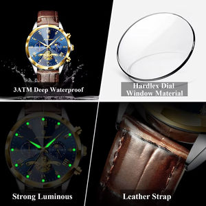 Montres-bracelets pour hommes POEDAGAR 938 Chronographe avec affichage des secondes, mouvement à quartz, bracelet en cuir, multifonction - Product Image 5