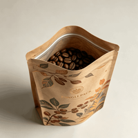 Sachet Doypack Kraft Imprimé Personnalisé avec Fenêtre Zippée pour Emballage de Grains de Café Torréfiés, Vente au Détail et en Gros