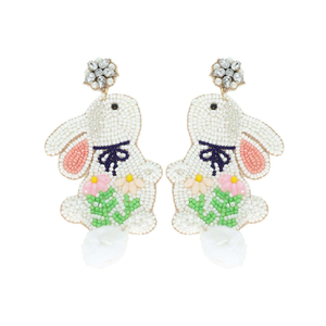 Boucles d'oreilles lapin faites à la main, tricotées à la main, style bohème ethnique, boucles d'oreilles de Pâques, bijoux de mode pour femmes - Product Image 3