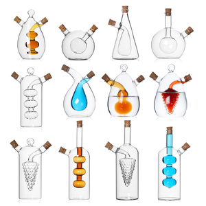 Distributeur d'huile <span class=keywords><strong>et</strong></span> <span class=keywords><strong>de</strong></span> vinaigre 2-en-1 en verre fait main Jinbaijia, créatif, à double paroi, avec bouchon en liège pour la cuisine - Product Image 1