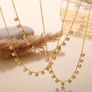 French Inspired Diamond <b>Bracelet</b> And Necklace <b>Set</b> 18K Gold Plated Stainless Steel Women's Jewelry Everyday Wear - Product Image 3