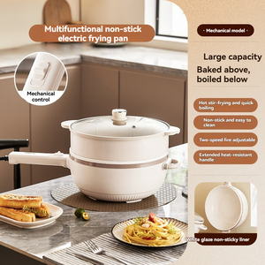 Olla Eléctrica de Gran Capacidad de 5L, Versión Mecánica, Olla Eléctrica de Doble Capa Integrada con Vaporera, Revestimiento de Cerámica Esmaltada, Wok Eléctrico - Product Image 6