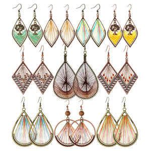 Boucles d'oreilles pendantes géométriques bohèmes en fil de coton ciré plaqué bronze antique, bijoux de fête pour femmes, boucles d'oreilles tendance - Product Image 5