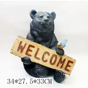 Venta al por mayor oso estatuas para al aire libre-Estatuilla de oso negro de Animal de jardín, señal de bienvenida para decoración del hogar al aire libre