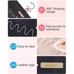 Organisateur de bijoux suspendu, rouleau de rangement double face avec cintre pour boucles d'oreilles, colliers, bracelets, bagues, montres - Product Image 4