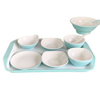 Service de table moderne et minimaliste en mélamine colorée de 5 pouces : assiettes, tasses, cuillères, petit plateau pour repas, riz et condiments