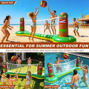 Summer Trend <b>Inflatable</b> Luau Pool Volleyball Net Large <b>Floating</b> Water Game Set Tropical Hawaiian Party Beach Ball Included - Product Image 4