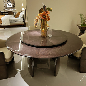 Set da Pranzo in Legno Impiallacciato Design Italiano, Tavolo Rotondo in Legno Massello con Vassoio Girevole e 4 Sedie, Misure Personalizzabili per Villa e <span class=keywords><strong>Hotel</strong></span> - Product Image 4