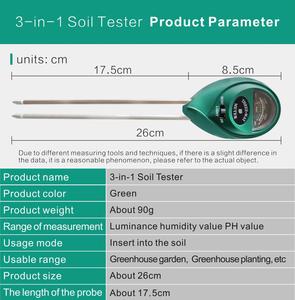3-in-1 thăm dò làm vườn Tester độ ẩm đất/độ chua/nhẹ nhàng 3-in-1 PH cụ thử nghiệm - Product Image 6