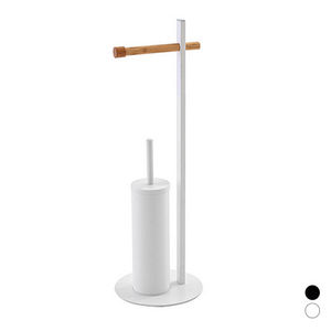 Soporte para Escobilla de Baño con Portarrollos de Bambú, Diseño Moderno en Blanco, Accesorio de Baño - Product Image 1