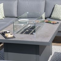 Ensemble de canapé d'angle de mobilier de jardin en aluminium Fimous 9 places gris foncé pour terrasse de piscine moderne avec table de foyer au propane pour l'extérieur