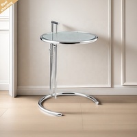Table d'appoint ronde moderne de luxe en acier inoxydable doré avec plateau en verre, hauteur réglable, tables basses pour salon