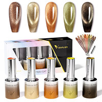 VENALISA Lot de 5 Couleurs Nouveau 10ml Gel Vernis à Ongles Sans TPO et Sans HEMA, Effet Œil de Chat Pailleté Platine Réfléchissant, Kit de Vernis Gel UV