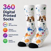 Chaussettes tube personnalisées OEM avec photo de visage de chien, douces, respirantes, par sublimation, unisexe, jusqu'au genou, faible MOQ, directement de l'usine