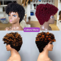 Perruque Grossiste Cheveux Humains Afro Crépus Chinois avec Frange Perruque Courte Sans Colle Cheveux Alignés Cuticule Perruques Bon Marché pour Femmes Noires