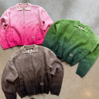 Sweat-shirt décontracté de haute qualité, coupe ample, épaules tombantes, pré-rétréci, multicolore, avec étiquette de marque privée, zippé, effet duveteux, teinture dégradée, effet soleil éclairé