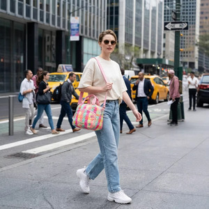 Bolsa de almuerzo acolchada y colorida con correa para el hombro para mujer, bolsa Bento portátil de gran capacidad, estilo bandolera - Product Image 3