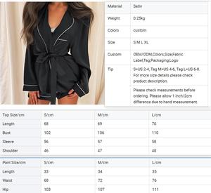 QINSI Set di Lusso <span class=keywords><strong>in</strong></span> Raso a 2 Pezzi con Bordatura Bianca, Vestaglia a Maniche Lunghe con Colletto, Set Coordinato Morbido e Setoso per Abbigliamento Notturno - Product Image 6