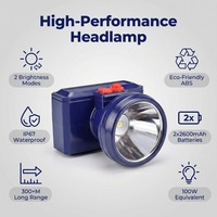 LED-Stirnlampe, IP66, wasserdicht, verstellbar, 90-Grad-Winkel, wiederaufladbar, Sekundärlicht, Camping, Wandern, Notfallgebrauch, 500–749 m Reichweite