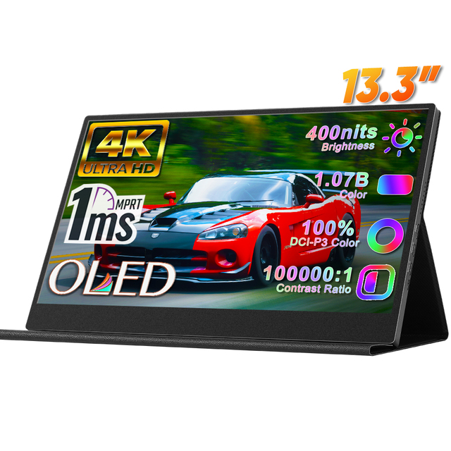 13.3inch OLED Portable Gaming Monitor 4K 3840x2160 60Hz 1ms IPS 100% DCI-P3 Contrast for Laptop Phone Game Consoles