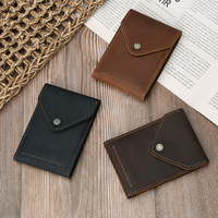Portefeuille pour cartes en cuir véritable fin et léger avec fenêtre d'identification, poche à accès rapide, fermeture à bouton, capacité de 8 cartes