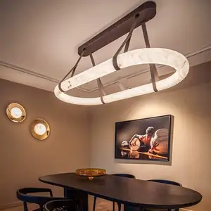 ثريا جلدية فاخرة دائرة رخامية لغرفة المعيشة بالمطبخ فن الإبداعي مصباح معلق بضوء المرمر