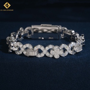 <b>Infinity</b> Cuban Chain VVS Moissanite Chain Link <b>Bracelet</b> 925 Silver Rhodium Plated Flower Design Luxury Women's Wedding <b>Bracelet</b> - Product Image 3