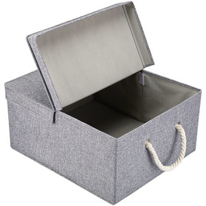 Foldable Storage Box With Double Open Lid  Collapsible Linen Fabric Clothing Storage Boxes With Cotton Rope Handles