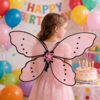 Ailes de fée scintillantes roses à fleurs et papillons pour enfants, idéales pour les fêtes d'anniversaire des filles, accessoires de déguisement, ailes d'ange ODM/OEM
