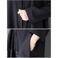 Nouvelle Robe Chemise Noire Oversize Femme Printemps 2026, Style Décontracté, à Rayures, Superposée, Jacquard, Ample, Manches Longues, Style Sombre, Vente en Gros