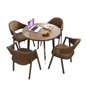 High-quality Wholesale Price Modern Comfortable Dining Room Reception Stable Metal Rebound Sponge Round Top Dining Table Sets