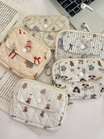 Tas Penyimpanan Wanita Multifungsi Motif Kartun Bunga Bahan Poliester dengan Ritsleting dan Penutup Hasp, Dompet Koin