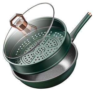 Nouveau <span class=keywords><strong>Wok</strong></span> coloré en céramique Maifanite ; Marmite domestique à fond plat avec couvercle en verre ; Compatible avec les plaques de cuisson ; Vente en gros disponible - Product Image 1