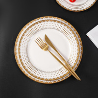 Assiette de service de luxe légère pour gâteaux et desserts, en céramique britannique à bord doré, pour la présentation de banquets, assiette à noix, vaisselle de table, assiette de service à domicile