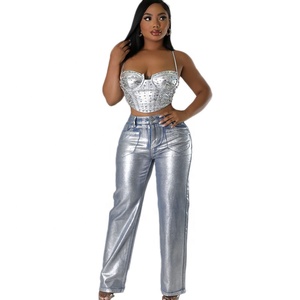 Jeans en denim de taille haute pour femmes, de haute qualité, coupe droite et décontractée, solide délavé léger pour maman - Product Image 6