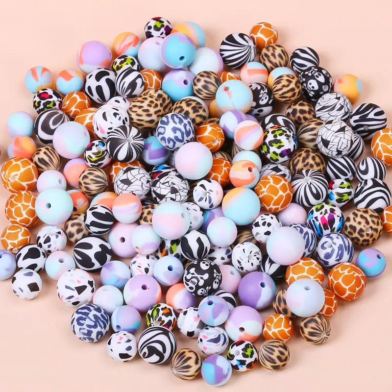 Print Teething Beads Wholesale Food Grade Silicone Beads Christmas