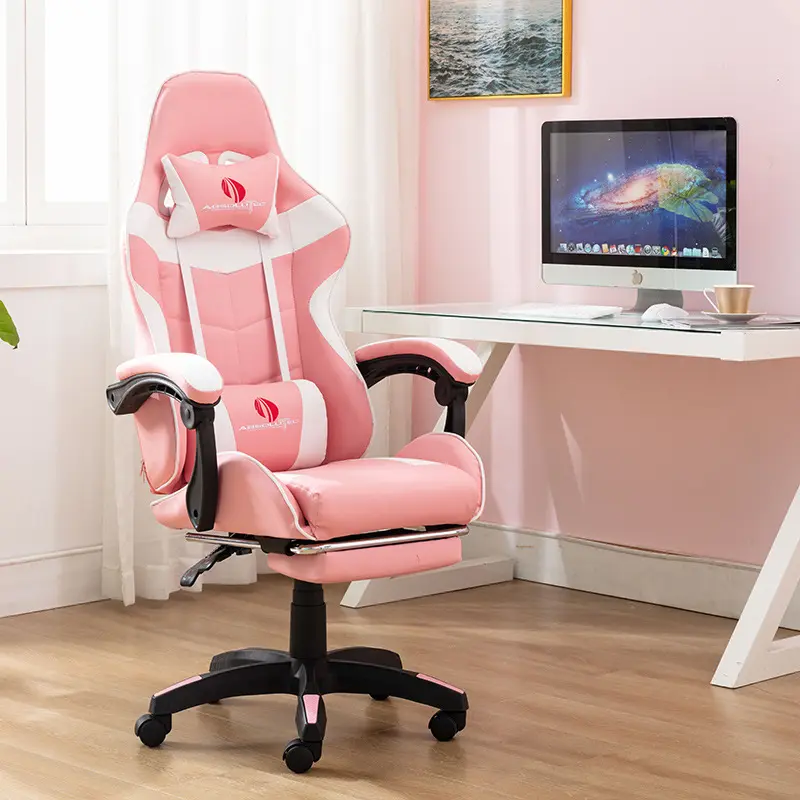게임 의자 고품질 컴퓨터 LED 책상 높은 다시 RGB Pu 가죽 게이머 저렴한 조명 스피커 핑크 회전 의자 게임