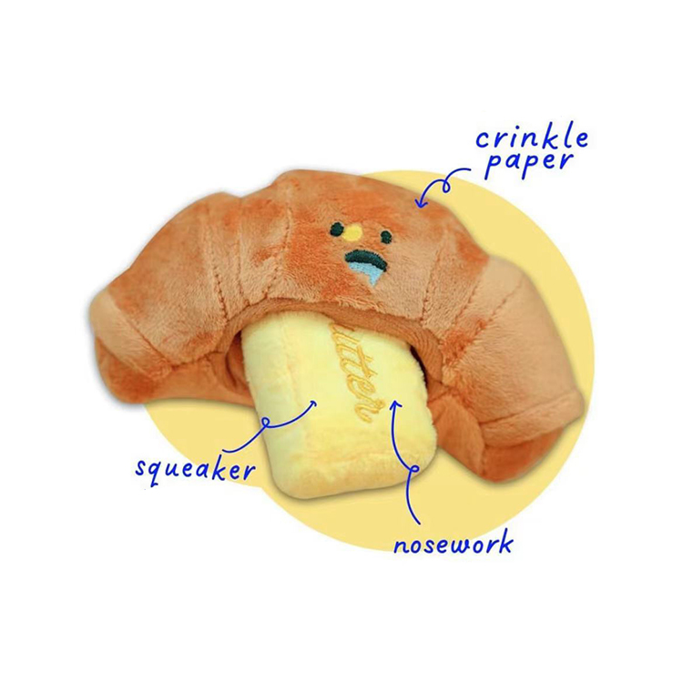 Manufacturer wholesale simulated croissant toys pet dogs plush toys with sound