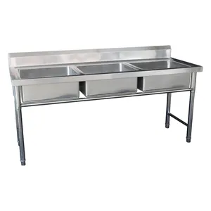 New Packaging Method Top SS304 Legs and Undershelf in SS201 Customized Stainless Steel Triple Bowl Kitchen Sinks